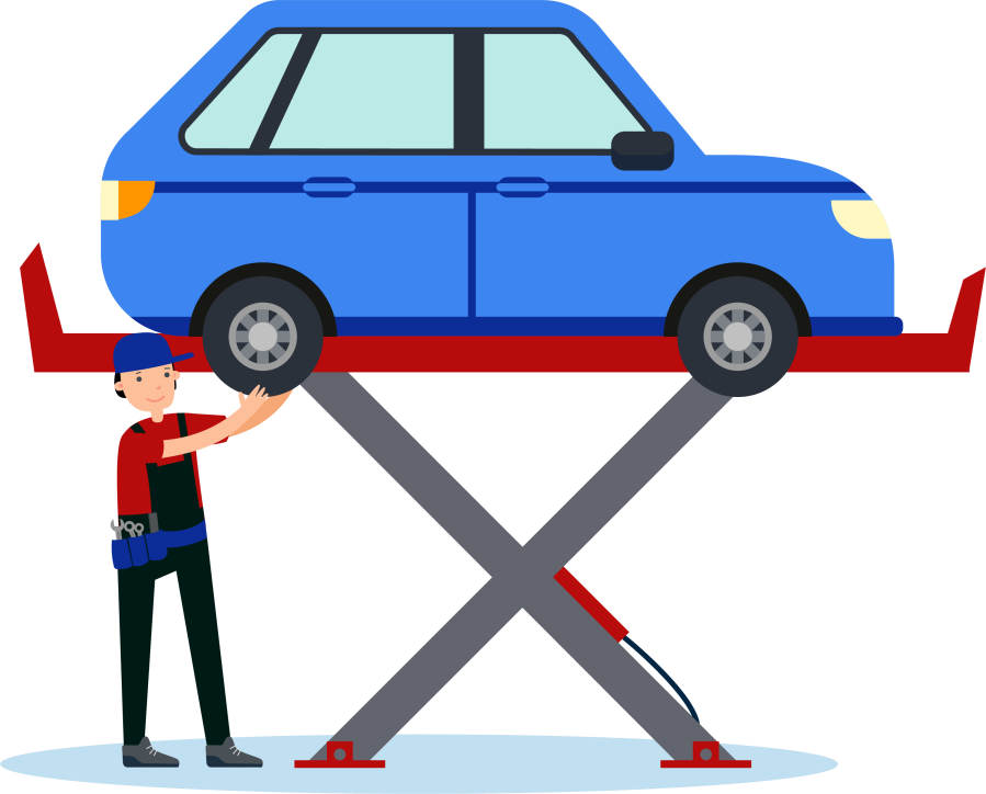 Graphic of a mechanic fixing a car up on a ramp - Car Service, Repair & MOT Near Wembley